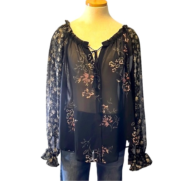 Astr Tops - ASTR 'Becky' Floral Print Sheer Top, Small